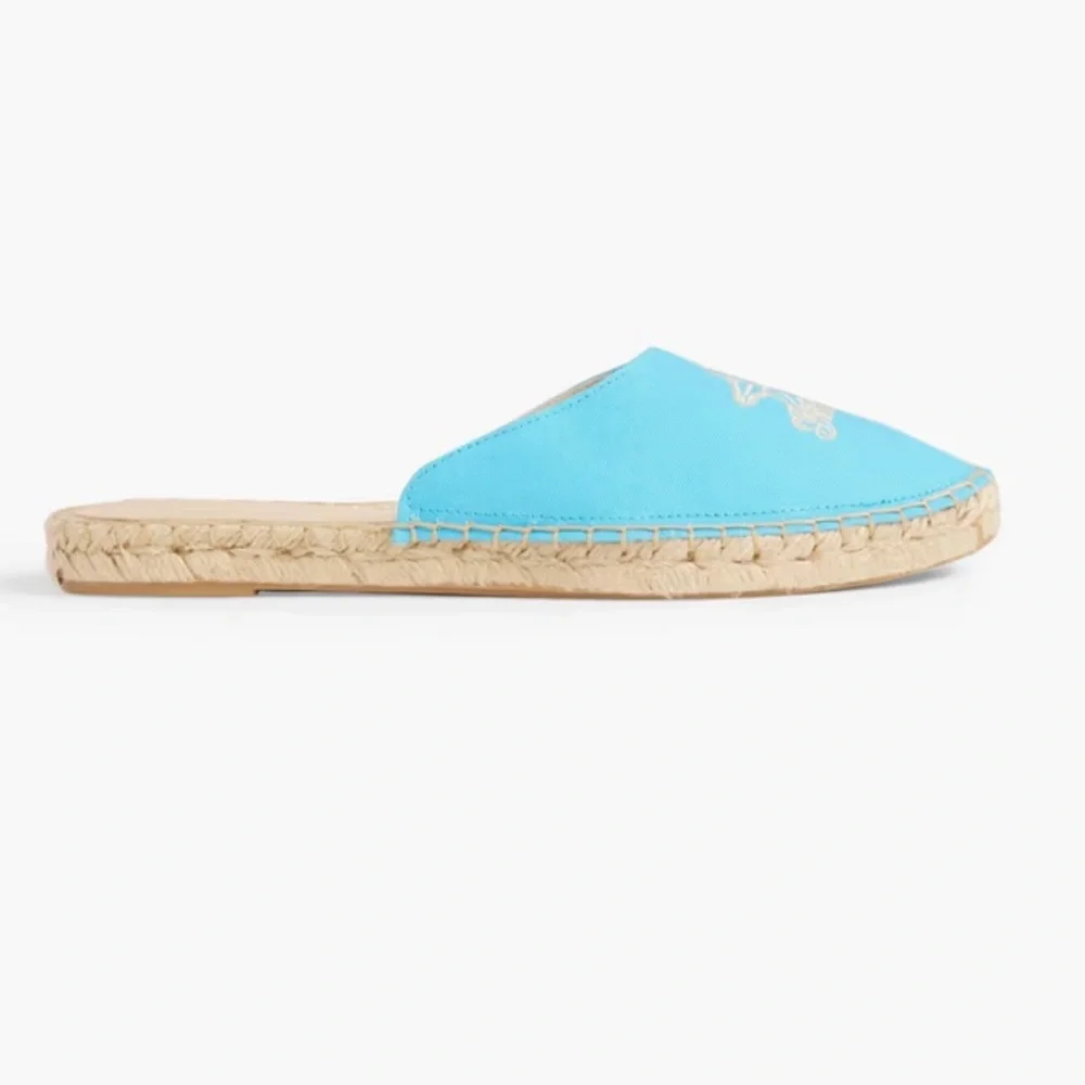 GANNI Embroidered Canvas Espadrille Slippers Turquoise Women’s Size 9 EU 39 NIB